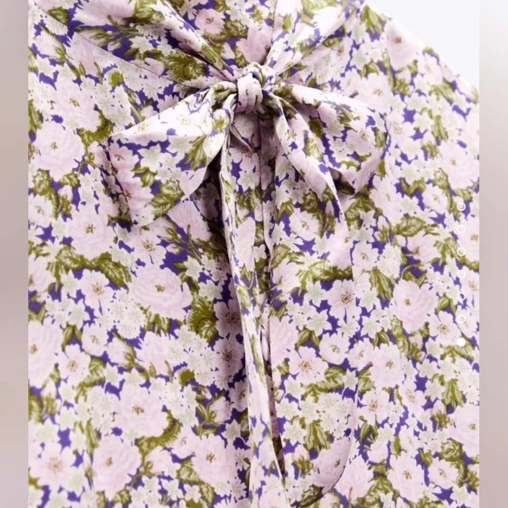 (SOLD) ZARA Satin Effect Mock Neck Longsleeve Dress XL, Purple/Green - Picture 4 of 12